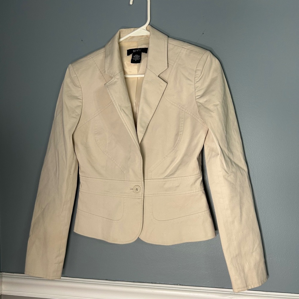 Body by Victoria Beige Cotton Blend Single Button Tailored Blazer Jacket Size 2